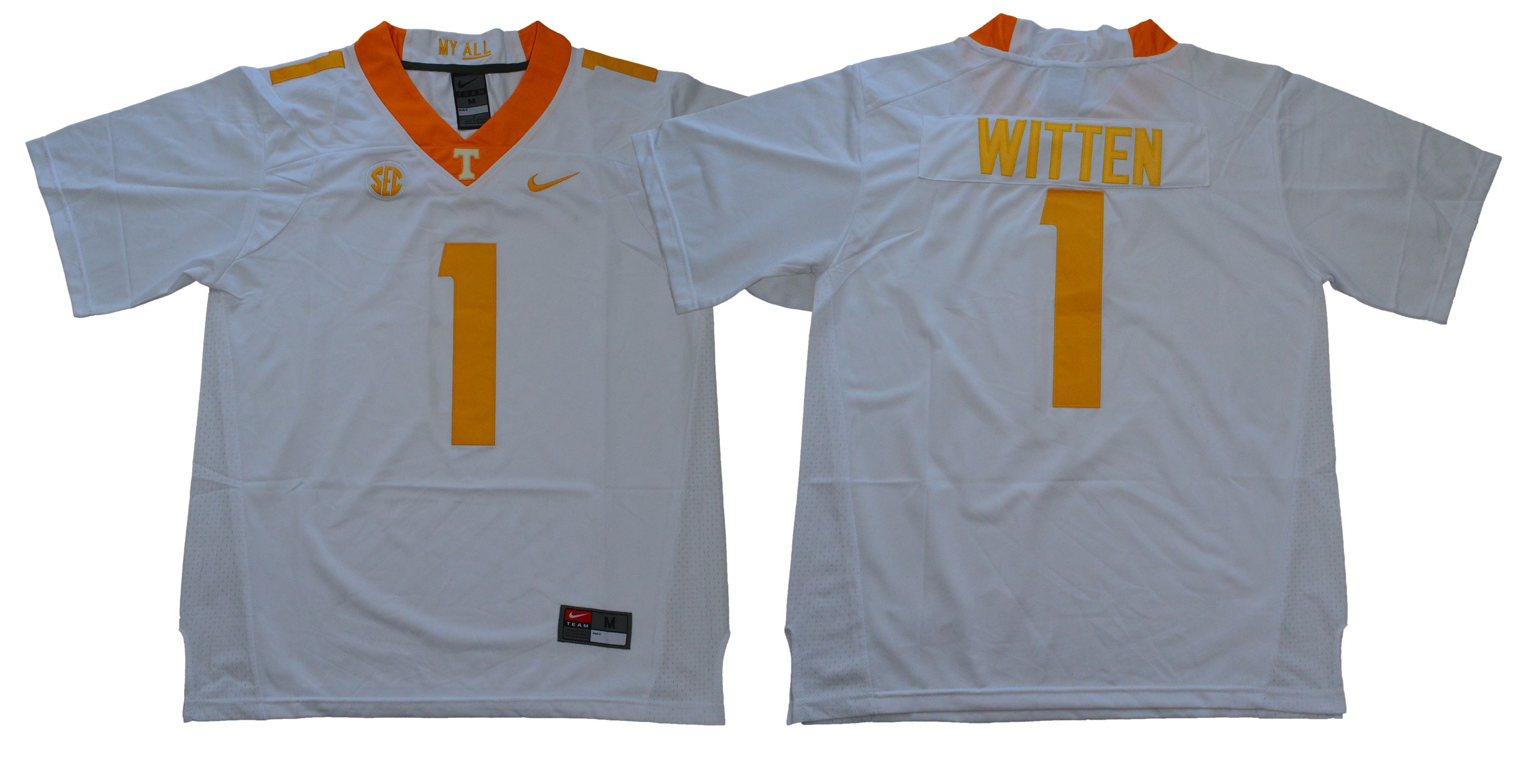 Men Tennessee Volunteers 1 Witten White Nike NCAA Jerseys